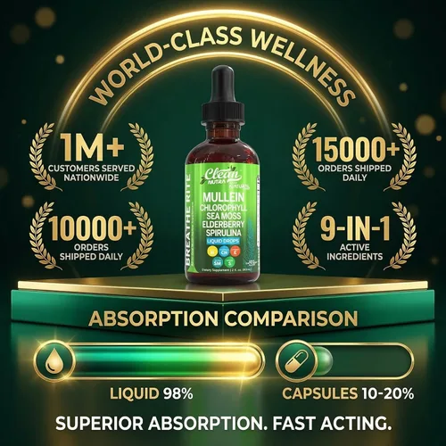 Vista 8 de Clean Nutra Gotas de Gordolobo para Pulmones Clorofila Orgánica Líquida Musgo Marino Irlandés, Espirulina, Regaliz, Cereza Ácida, Lobelia, Agripalma