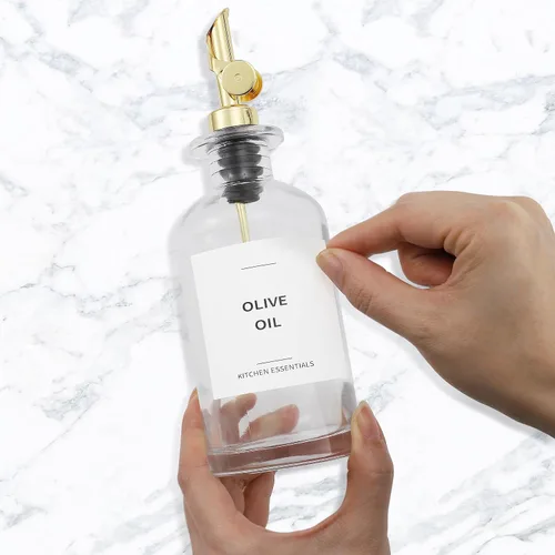 Vista 4 de Spaceneat Botella dispensadora de aceite de oliva para cocina, 11.8 onzas líquidas, paquete dorado y plateado
