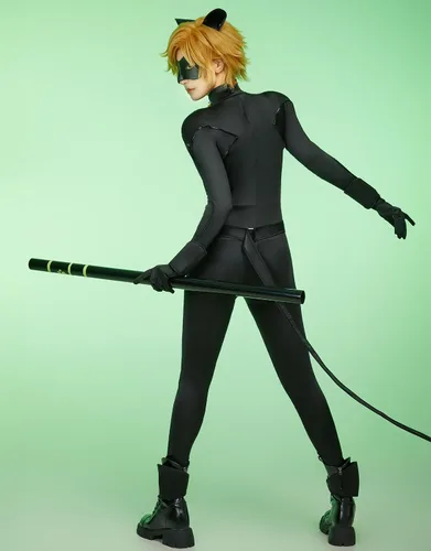 Vista 5 de Miraculous Conjunto de cosplay unisex de Ladybug Cat Noir de poliéster para cosplay, máscara de ojos, cubiertas de muñeca y tobillo