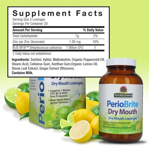 Vista 3 de Nature's Answer Periobrite Dry Mouth 100 pastillas sin alcohol Refresca el aliento Elimina la placa Reduce la inflamación de las encías