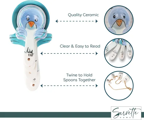 Vista 4 de Lindas cucharas medidoras - Juego de utensilios de cocina y decoración de cocina - Cucharas azules para pájaros