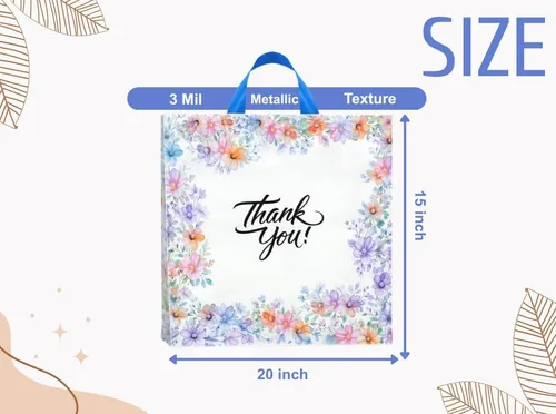 Vista 2 de Infinite Pack Bolsas grandes de mercancía de agradecimiento con asa de lazo, bolsa de boutique brillante, refuerzo inferior de 3 pulgadas y 3 mil