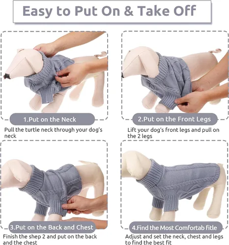 Vista 49 de Queenmore - Suéter de punto trenzado con cuello alto para perros pequeños, para climas fríos, para chihuahua, bulldog, teckel, carlino y yorkie, XS