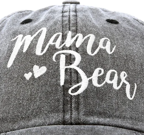 Vista 2 de DALIX Gorro de mezclilla lavado vintage con diseño de oso de mamá