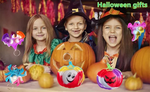 Vista 4 de Paquete de 30 llaveros a granel para Halloween, fantasma, calabaza, araña, murciélago, burbujas, mini llavero, recuerdos de fiesta de Halloween