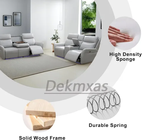 Vista 69 de Juego de sofá reclinable eléctrico, seccional de cuero transpirable beige, juego de muebles de sala de estar, 2 piezas, sofá reclinable eléctrico