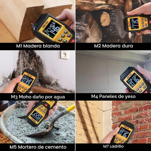 Vista 5 de PREXISO Medidor de Humedad de Madera - Medidor de Humedad Digital 7 en 1 para Leña, Carpintería, Paredes, Hogar, Yeso, Papel, Piso - Lector
