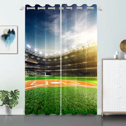 Vista 17 de Cortinas opacas de fútbol para dormitorio de niños, con temática deportiva, para sala de fútbol, cortinas de fútbol en blanco y negro