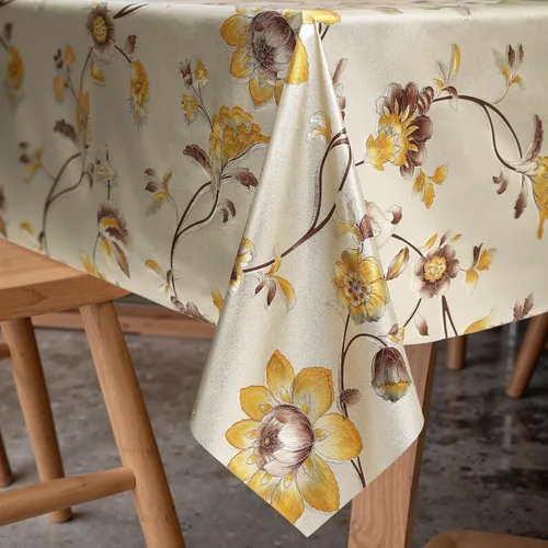 Vista 11 de FAVE Manteles dorados de vinilo para mesa de comedor de cocina, cubierta de mantel de PVC lavable para mesa rectangular para bodas, banquetes