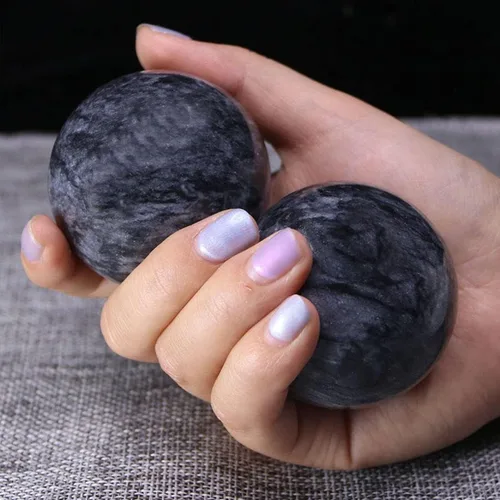 Vista 4 de Pelota Baoding gris oscuro, bola de masaje china para deportes de salud, utilizada para descompresión de la mano bola de ejercicio