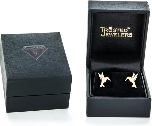 Vista 4 de Pendientes de colibrí de oro amarillo macizo de 14 quilates Pendientes de animales con detalles intrincados 0.461 in x 0.445 in 0.02 oz, Metal