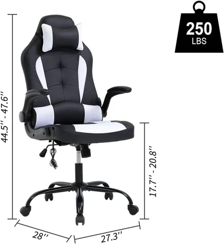 Vista 3 de Silla de juegos, silla ergonómica de escritorio para computadora, respaldo alto, silla de oficina, soporte lumbar de masaje, cómoda silla