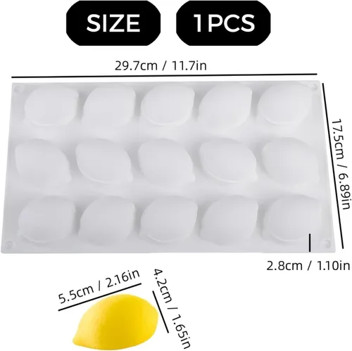 Vista 7 de Molde de silicona de limón con 15 cavidades, molde de mousse para hornear, bandeja de hornear con forma de fruta para postres, chocolates, dulces
