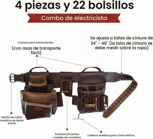 Vista 5 de Style n Craft Combo de electricista de 4 piezas y 22 bolsillos, cinturón de herramientas con 2 bolsas de herramientas y un soporte multiherramienta