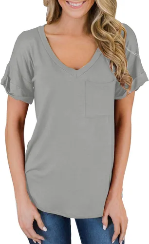 Vista 3 de Miholl Camiseta holgada, informal, de manga corta, con cuello en V, para mujer