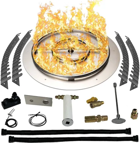 Vista 39 de Kit de sartén y anillo de acero inoxidable para quemador de hoguera, con encendido por chispa para fogatas de propano líquido, sartén de 18