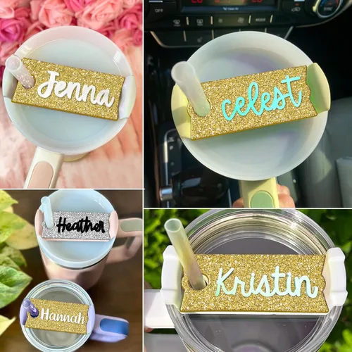 Vista 7 de Placa de identificación para vasos Stanley de 40 onzas, 12 unidades de placa de identificación acrílica personalizada en blanco compatible