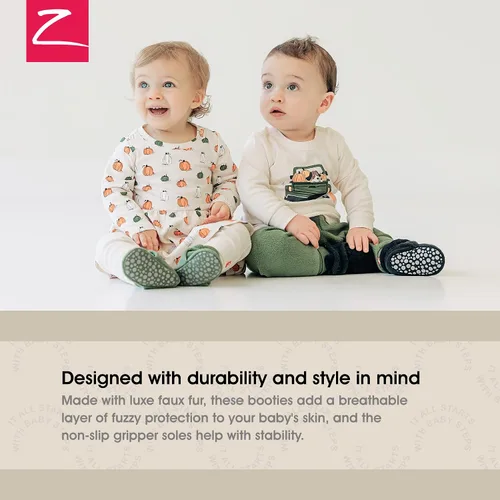 Vista 2 de Zutano Botines unisex peludos para bebé con agarraderas, forro de algodón orgánico, artículos imprescindibles para el registro de bebé