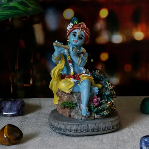 Vista 4 de Estatua hindú de Dios Señor Krishna – 4.3 pulgadas de alto, ídolo indio Krishna, escultura para oficina en casa, templo mandir, regalos Puja