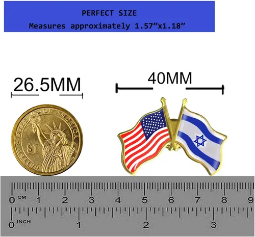 Vista 3 de Paquete de 61250100 pines de bandera de la amistad de Estados Unidos e Israel a granel -1.5 pulgadas Patriotic USA Support Israeli Pin Badge