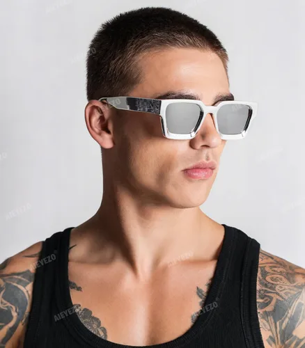 Vista 128 de AIEYEZO Gafas de sol cuadradas para mujeres y hombres, gafas de sol cuadradas con montura gruesa, estilo de diseñador simple