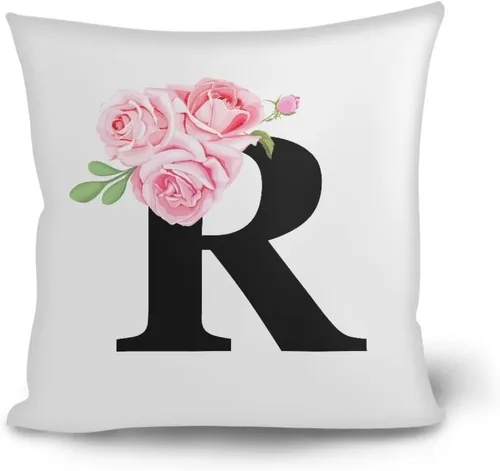 Vista 6 de Fundas de almohada decorativas del alfabeto, fundas de almohada con estampado floral de la letra B, fundas de almohada cuadradas suaves, fundas
