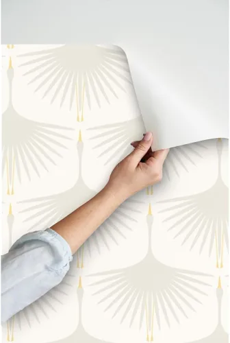 Vista 3 de Papel tapiz para despegar y pegar – Art Deco White Bird Naturaleza Moderno Wingspan Papel pintado extraíble personalizado por Spoonflower Sample