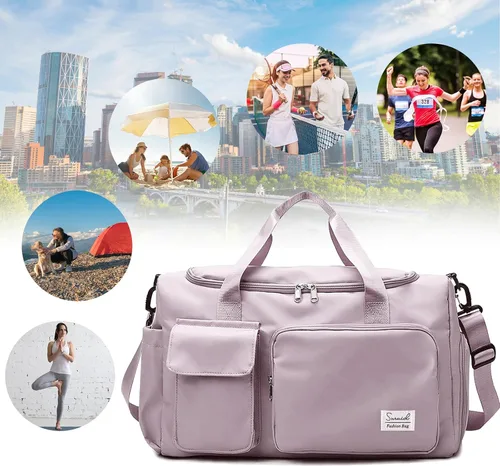 Vista 6 de Suruid Bolsa de gimnasio deportiva con compartimento para zapatos, bolsa de viaje con bolsillo separado seco y húmedo para hombres y mujeres, bolsa