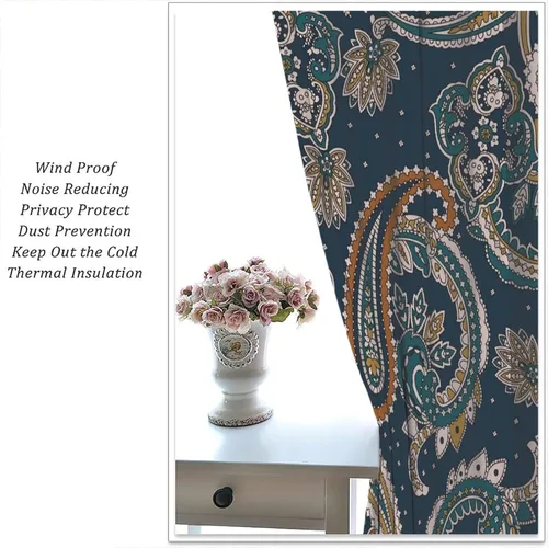 Vista 201 de Cortinas opacas con estampado de flores de cachemira, estampado de cachemira sobre fondo blanco, para decoración del hogar, cocina, restaurante