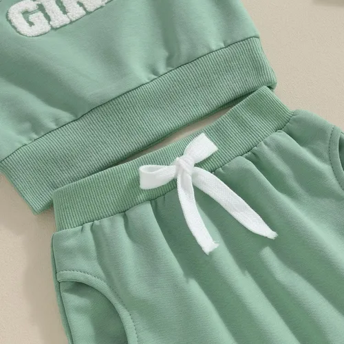 Vista 6 de Xdftwdmgqe Ropa para bebé niña, trajes de verano para recién nacidos, manga corta, camiseta y pantalones cortos, conjunto de sudadera para niños