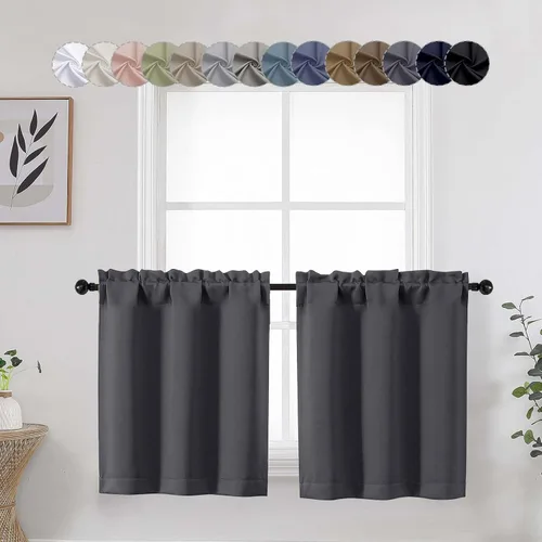 Vista 46 de Aqua Cafe - Juego de 2 paneles de cortinas opacas de 24 pulgadas de largo, con aislamiento térmico suave y sólido, para ventanas de baño, sótano