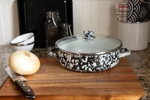 Vista 3 de Golden Rabbit Esmalte - Patrón de remolino negro - Sartén para saltear de 3 cuartos 3 cuartos de galón