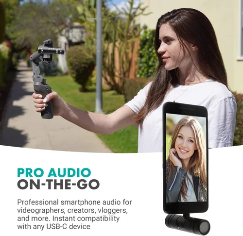 Vista 2 de Movo DoubleMic-UC - Micrófono de teléfono de doble cápsula para dispositivos USB-C, condensador cardioide de dos caras, micrófono de escopeta
