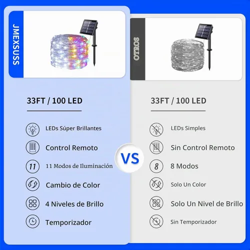 Vista 2 de JMEXSUSS Paquete de 2 luces solares de Navidad impermeables para exteriores, 100 LED de 33 pies, color blanco y multicolor, luces solares de hadas