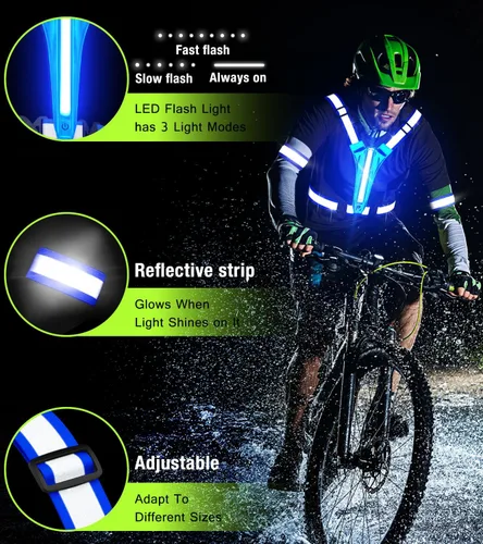 Vista 4 de Chaleco reflectante para correr con luz LED, chaleco reflectante recargable de alta visibilidad
