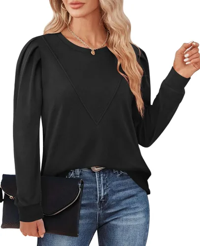 Vista 3 de XIEERDUO Sudaderas para mujer, cuello redondo, manga larga, básicas, casuales, túnica para leggings