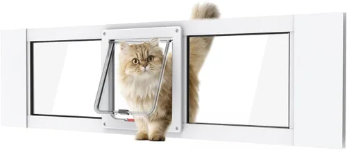 Vista 9 de Puerta de gato de aluminio para ventanas, ajustable para adaptarse a un ancho de ventana de 24 a 28 pulgadas, inserto de ventana de puerta de gato