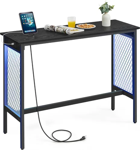 Vista 9 de VASAGLE ULBT101K01 - Mesa de bar, mesa estrecha y larga de cocina y comedor con estación de carga, marco de metal resistente, diseño industrial