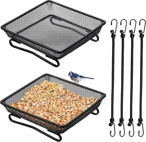 Vista 2 de 2 piezas de bandeja para comedero de pájaros de barandilla de cubierta para balcón 17,8 x 17,8 x 5,1 cm Plataforma compacta para semillas de pájaros
