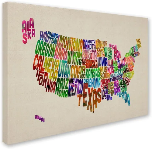 Vista 2 de Trademark Fine Art Mapa de texto de Estados Unidos por Michael Tompsett Lienzo Artwork, 14 x 19 pulgadas
