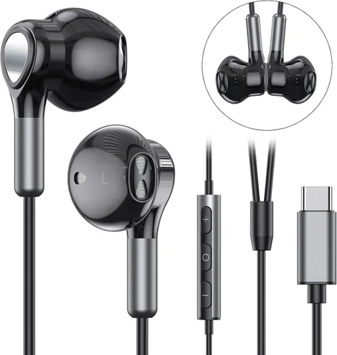 Vista 2 de Auriculares USB C para Samsung Galaxy S24 S23 Ultra S22 S21 FE S20 A54 A53 Auriculares USB C con Micrófono Control de Volumen Auriculares con Cable