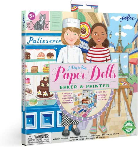 Vista 4 de eeBoo: Juego de muñecas de papel reutilizables de panadero y pintor, permite la creatividad y la imaginación, tablero resistente, para edades de 5
