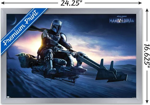Vista 37 de Star Wars: The Mandalorian - Póster de pared Grogu Sunset Speeder, 34 pulgadas de largo x 22.4 W, versión premium sin marco
