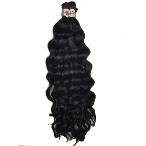 Vista 4 de Pelo ondulado profundo a granel para trenzar cabello humano sin trama, 3 paquetes de 5.29 oz brasileño