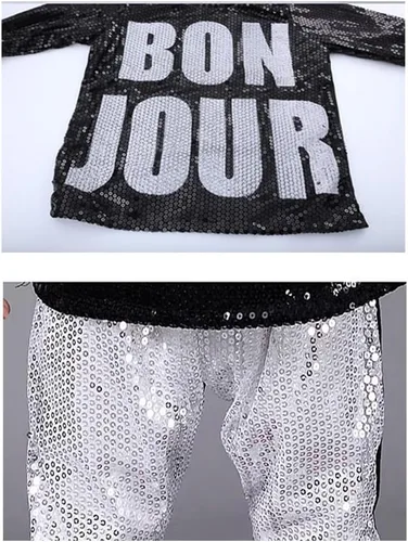 Vista 2 de LOLANTA Disfraz de baile para niños y niñas, ropa de hip hop con lentejuelas de los años 80 y 90, trajes brillantes de baile