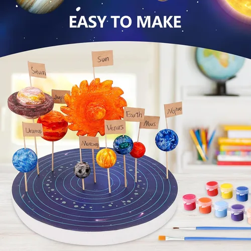 Vista 4 de Ayfjovs Kit de proyecto de sistema solar, bolas de espuma del sistema solar, manualidades para niños, proyectos escolares para aprender planetas