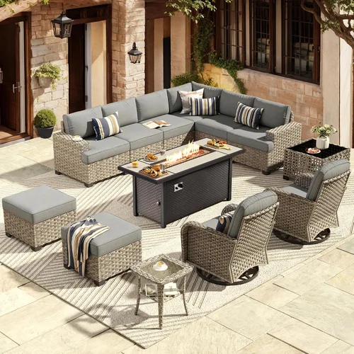 Vista 47 de HOOOWOOO Juego de Muebles Seccionales para Patio al Aire Libre, 6 Piezas Juegos de Conversación de Mimbre Sofá en Forma de L, Sofá Extra Profundo
