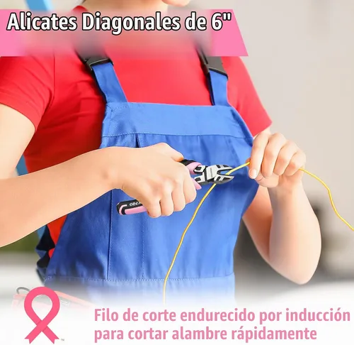 Vista 2 de WORKPRO Juego de alicates de 3 piezas, juego de herramientas rosa que incluye alicates de punta fina, alicates de corte diagonal y alicates de junta
