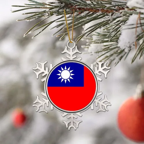 Vista 4 de Bandera nacional de peltre copo de nieve adornos de Navidad de China Taiwán bandera adornos para árbol de Navidad, decoración colgante de metal