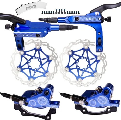 Vista 11 de JFOYH Juego de frenos hidráulicos MTB de 4 pistones con rotores de disco flotante de 6.299 in, kit de freno de disco hidráulico delantero y trasero